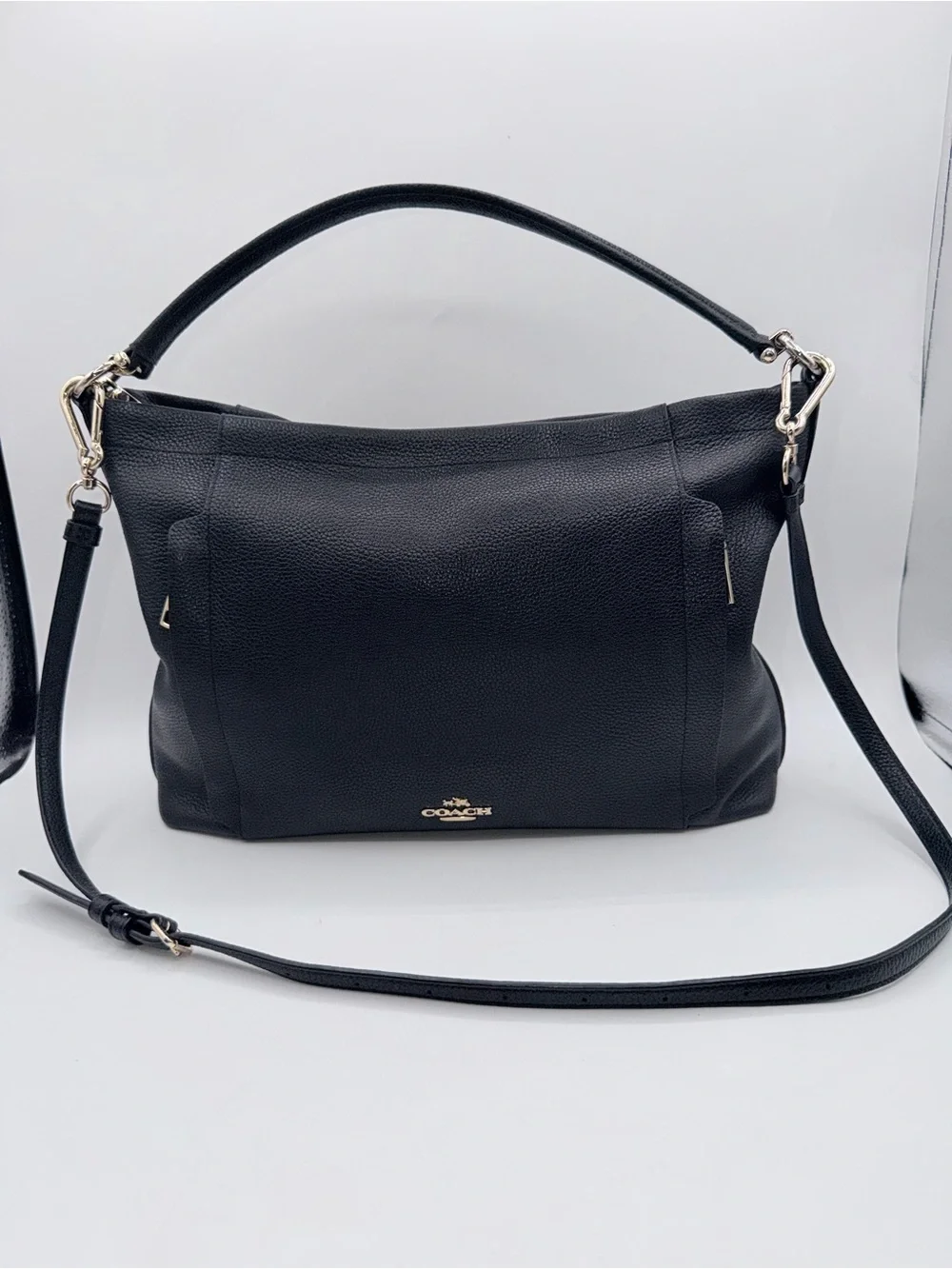 Coach Black Pebbled Leather Shoulder Bag with Detachable Strap